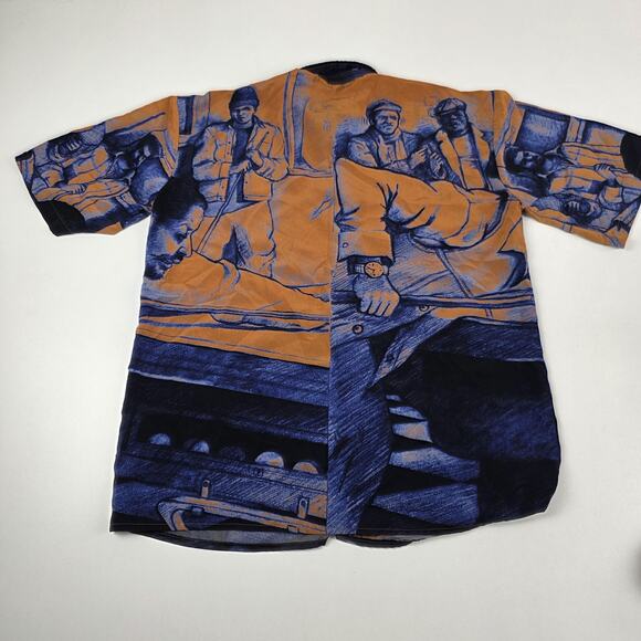 Karl Kani Hip Hop Shirt Mens Extra Large Orange Blue Graphic Button Up Allover - Picture 7 of 8